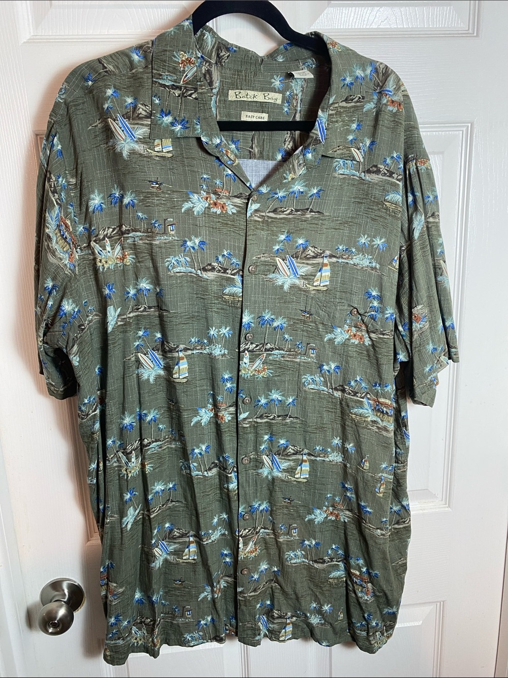 Batik Bay Olive Green Tropical Print Short-Sleeve Button-Down Shirt Hawaiian